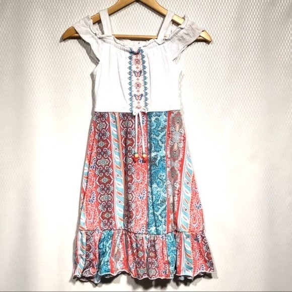 White Tropical Cold Shoulder Summer Dress - Picture 2 of 8